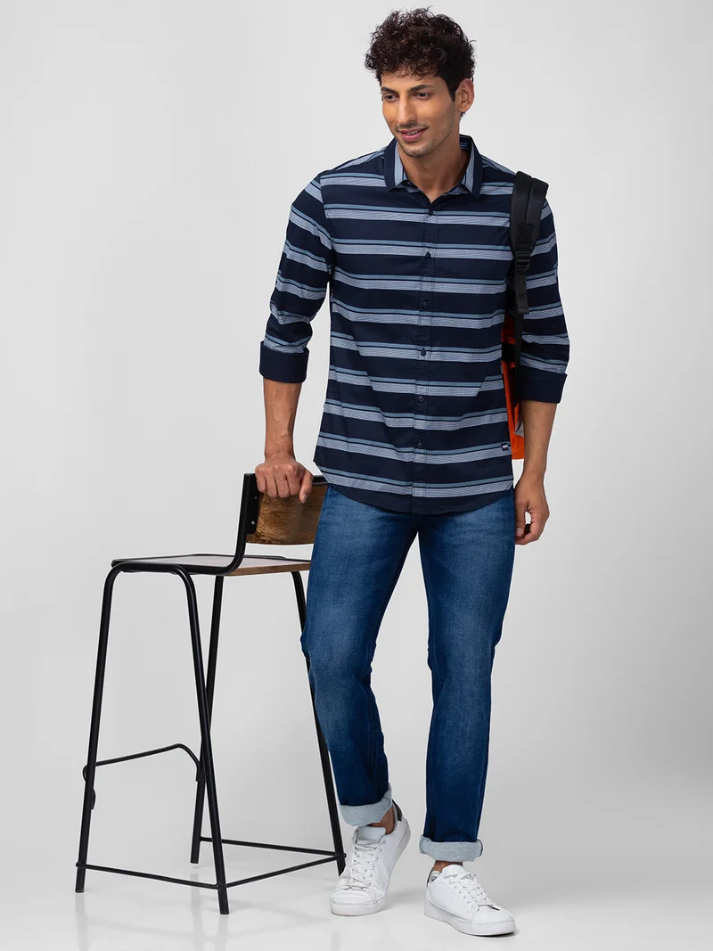 globus  Globus Men Dark Indigo Stretchable Mid-Rise Tapered Fit Jeans for Men | Best Price UAE